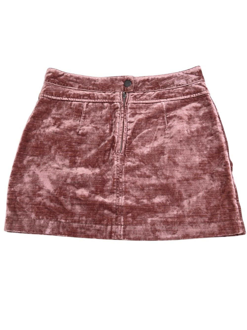 Free People dust to dust crushed Velvet Mini Skirt rose front zip pockets size 6 - Picture 4 of 8